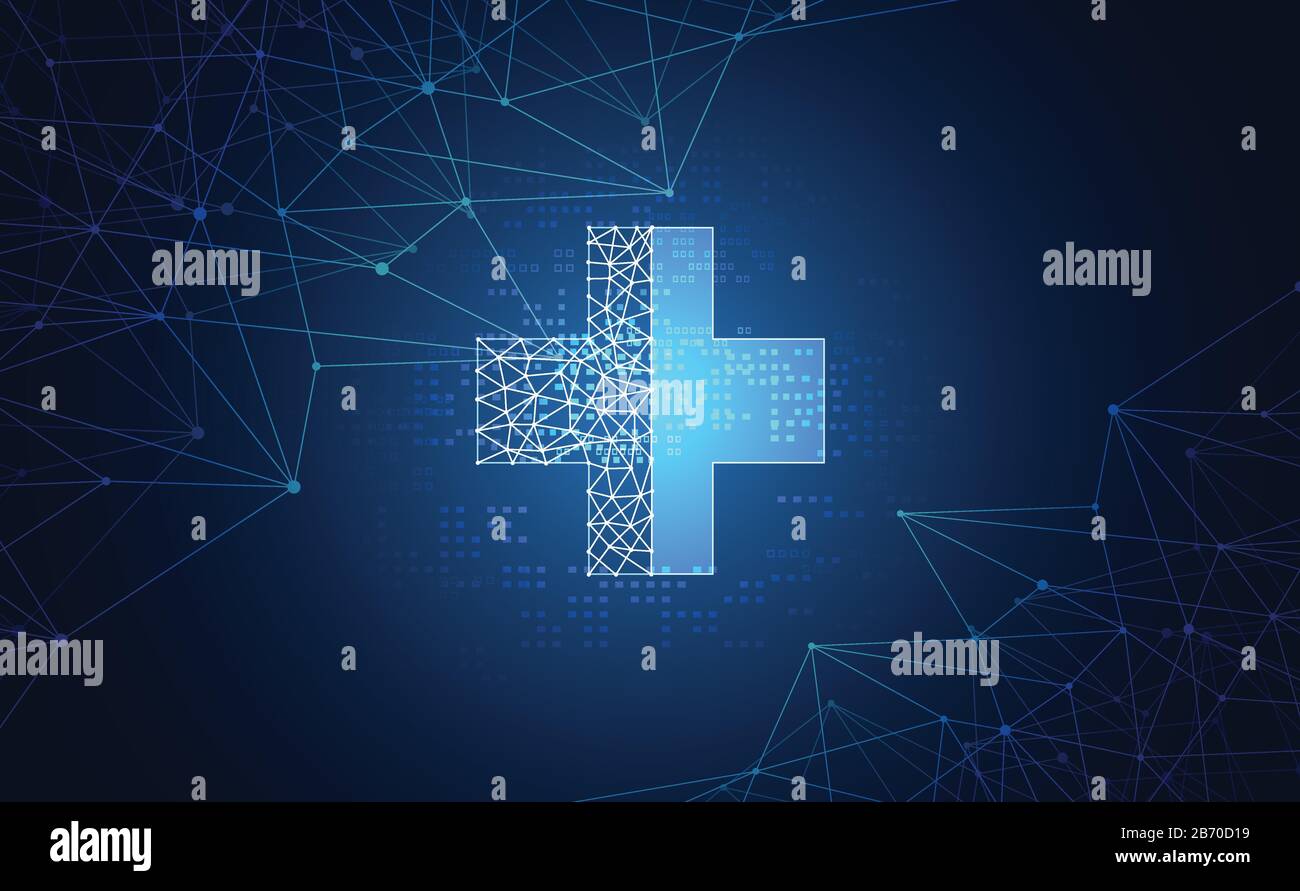 La scienza astratta della salute consiste in salute più tecnologia digitale concetto di moderna tecnologia medica, Trattamento, medicina su hi tech futuro sfondo blu Illustrazione Vettoriale