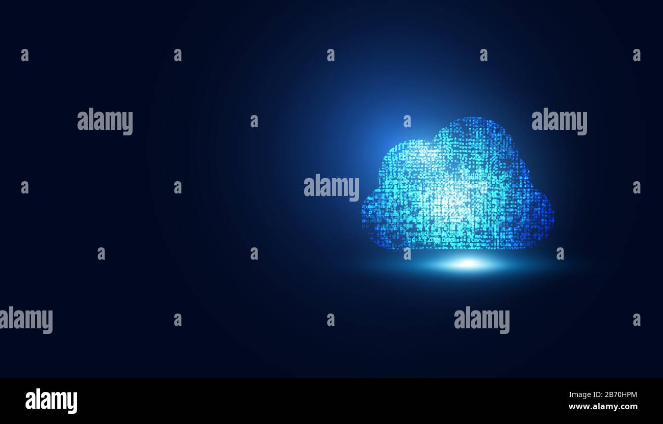 Astratta tecnologia cloud su blu scuro con punti futuro Concetto big data moderna Internet business tecnologia sfondo vettore illustrazione. Illustrazione Vettoriale