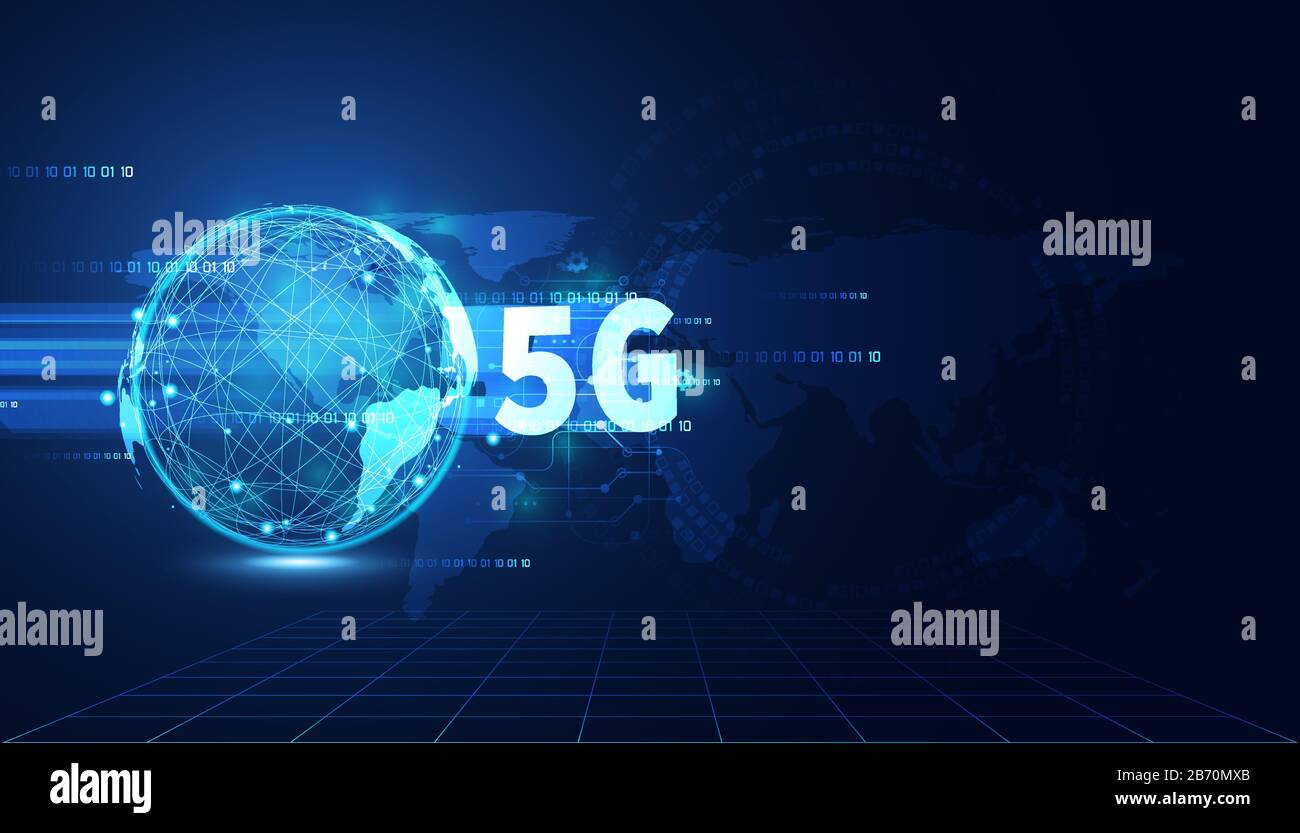 Tecnologia Internet wireless 5G concetto di base connessione di comunicazione wifi e business con rete globale connessione innovazione ad alta velocità Illustrazione Vettoriale
