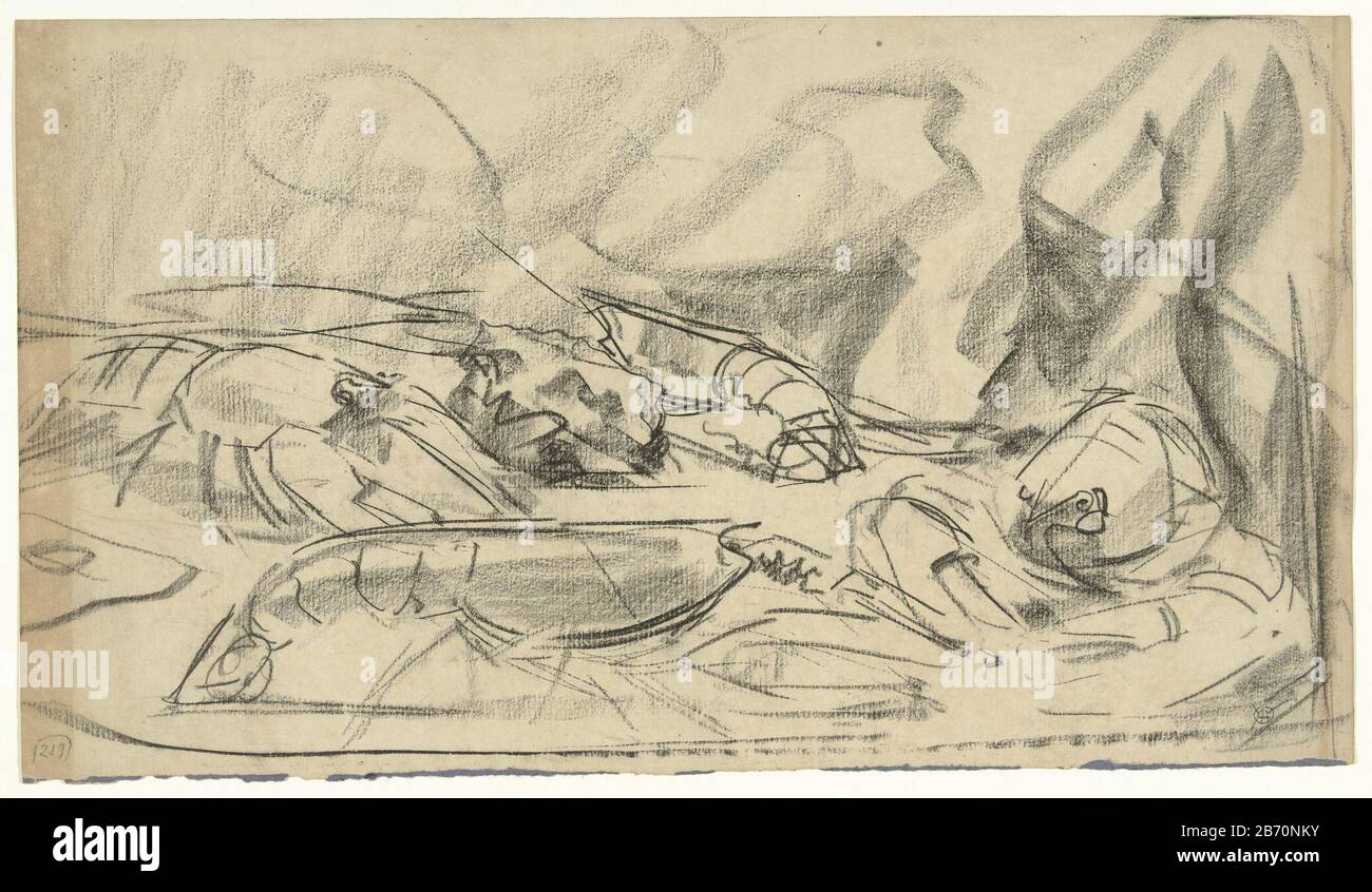 Kreeften Cancer Object Type: Drawing Object number: RP-T 1969-855 fabbricante : artista: Gerrit Willem Dijsselhof Datati: 1876 - 1924 caratteristiche Fisiche: Gesso nero materiale: Gesso carta dimensioni: H 230 mm × W 404 mm Oggetto: Crostacei: Aragosta Foto Stock