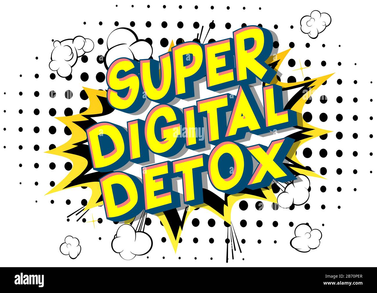 Vector illustrato fumetto stile Super Digital Detox testo. Illustrazione Vettoriale