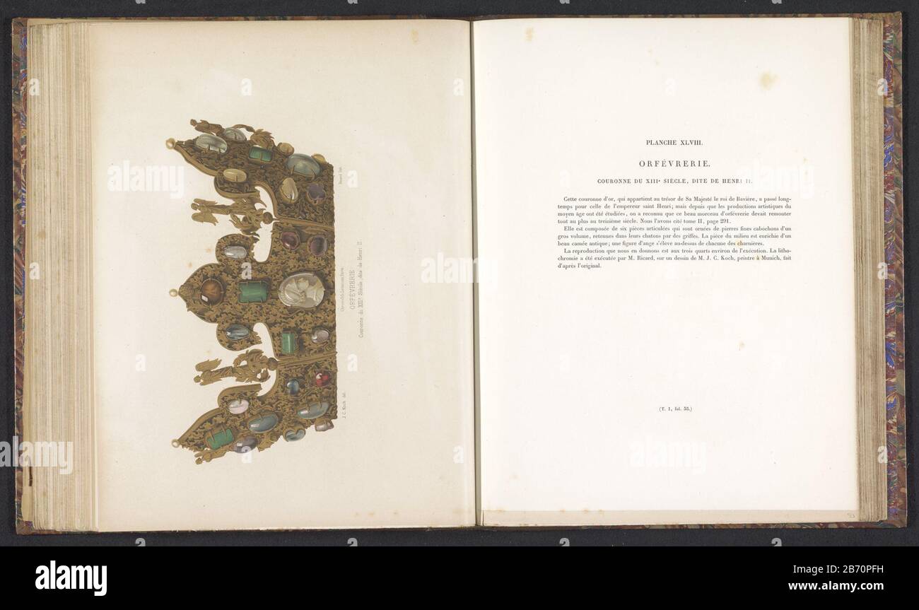 Crown jewels couronne du XIIIe siècle, dite de Henri II (oggetto del titolo) ORFEVRIE (titolo della serie) Tipo Di Proprietà: Stampa pagina numero articolo: RP-F 2001-7-192A-49 Produttore : stampatore: Ricard (elencato sull'oggetto) a disegno di: JC Koch (edificio elencato) stampante: Joseph-Rose Lemercier (elencato proprietà) Luogo fabbricazione: Parigi Data: CA. 1859 - o per 1864 Materiale: Carta Tecnica: Cromolithografia dimensioni: Stampa: H 105 mm × W 217 mm Oggetto: Reliquie (e reliquiari) Foto Stock