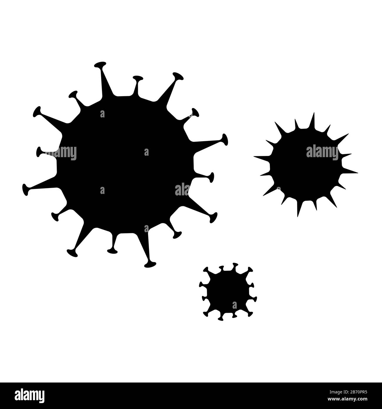 Virus Corona. Vettore astratto microbo su sfondo bianco. Virus informatico, batteri allergici, cure mediche, concetto di microbiologia. Germe di malattia, p. Illustrazione Vettoriale