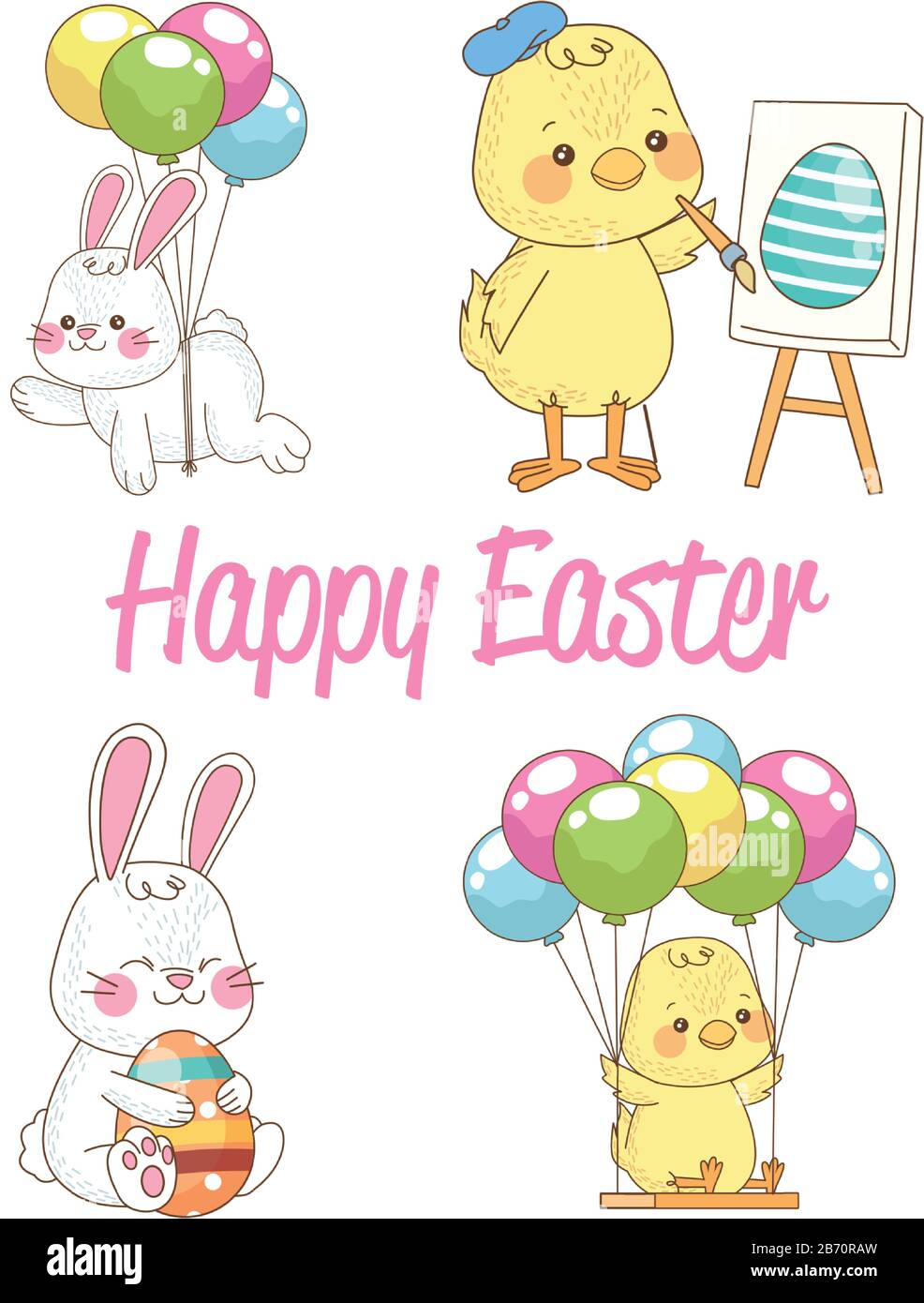 happy pasqua stagionale carte set scene Illustrazione Vettoriale