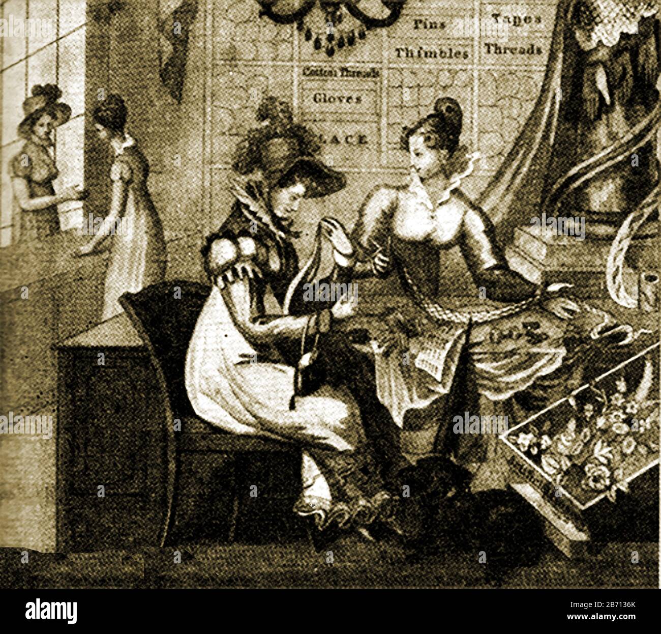 Negozio di haberdasher del XIX secolo in Inghilterra (dove il termine  significa un negozio che vende articoli da cucire e talvolta rotoli di  stoffa o di altri materiali, in contrasto con gli
