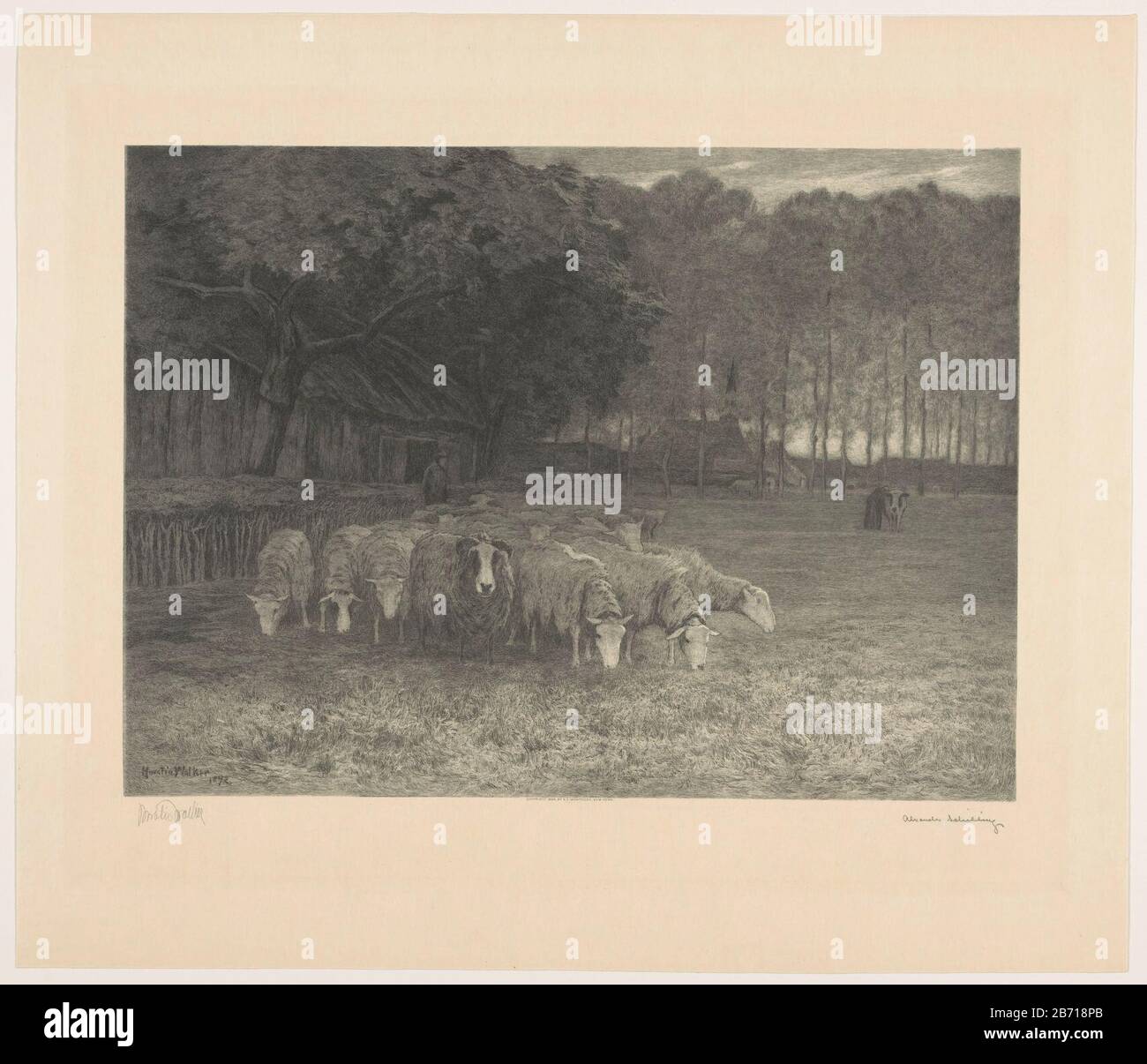 Landschap met boerderijen en en schapen (gesigneerd) Paesaggio con fattorie e pecore (firmato) Tipo Di Proprietà: Foto numero articolo: RP-P-1938-593 Produttore : stampatore Alexander Shilling per progettare: Horatio WalkerN.E. Montross Luogo fabbricazione: Inghilterra Data: 1869 - 1937 caratteristiche Fisiche: DRYPOINT materiale: Carta Tecnica: DRYPOINT Foto Stock