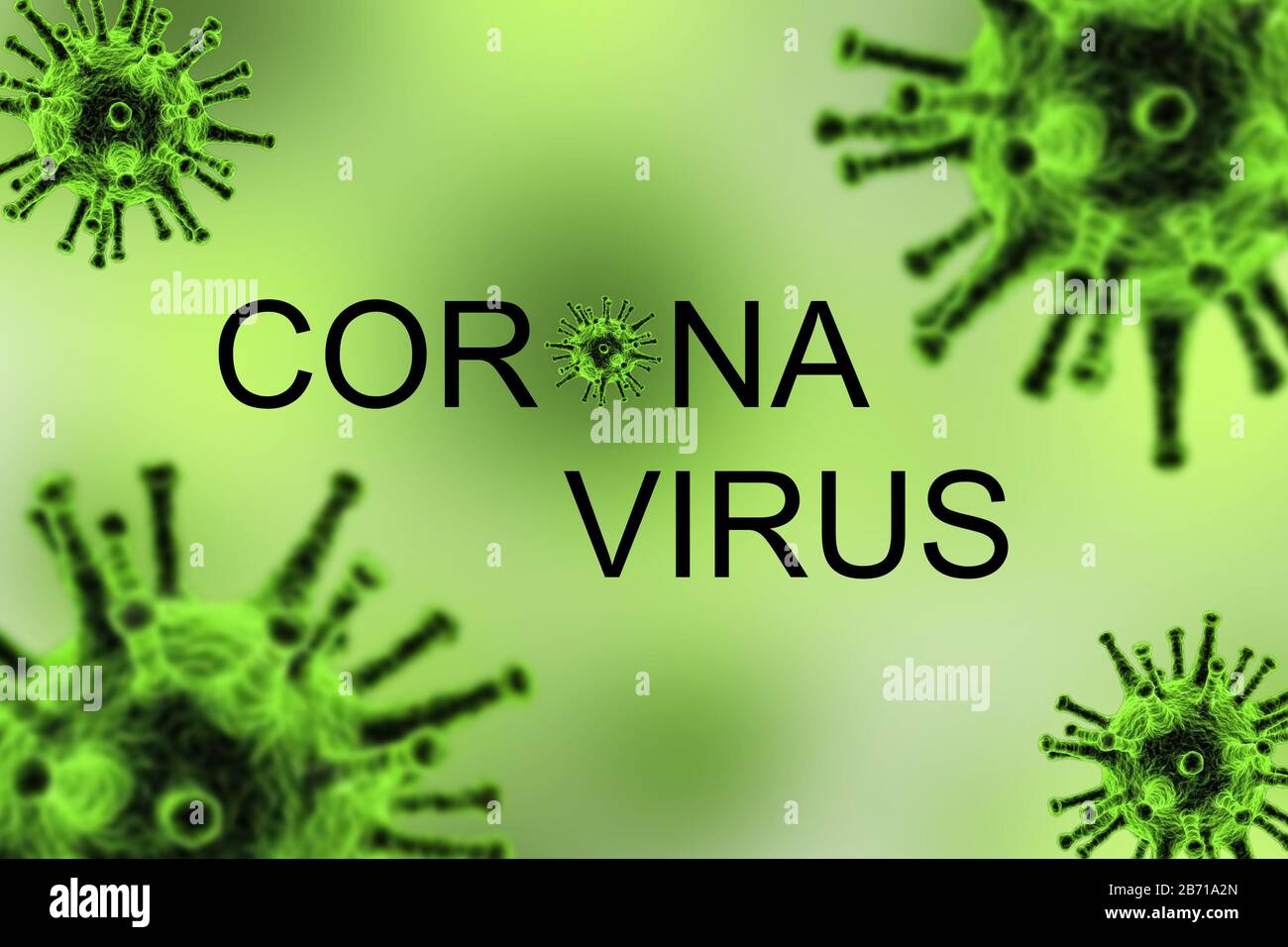 Concetto di attacco del virus Corona, molti attacchi di virus su sfondo verde Foto Stock