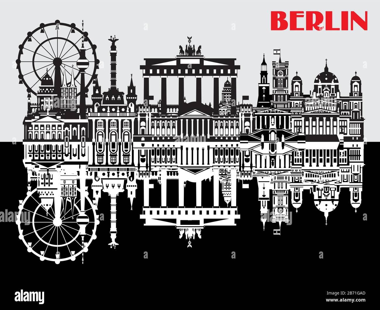 Illustrazione vettoriale dei punti di riferimento di Berlino, Germania. Illustrazione isolata monocromatica. Concetto di viaggio di Berlino. Illustrazione orizzontale dei punti di riferimento di Illustrazione Vettoriale