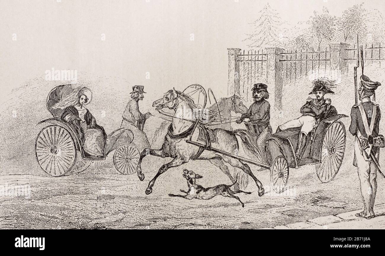 Barsky slitta nell'Impero Russo all'inizio del 19 ° secolo. Incisione del 19 ° secolo. Foto Stock