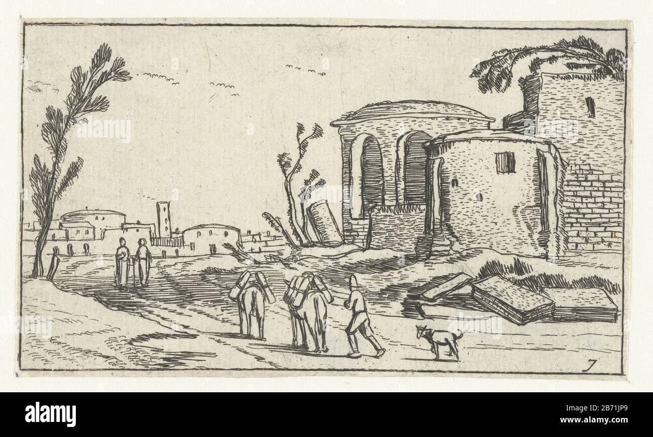 Paesaggio con paesaggi rovinati a Esaias van de Velde (titolo della serie) Tipo Di Proprietà: Stampa numero di serie: 7 / 16Objectnummer: RP-P-1878-A-1680Catalogusreferentie: Hollstein Dutch 8 dopo due (2) Marcature / marchi: Collector's mark, reverse bottom center, timbrato: Lugt 2227 Produttore : da stampare da: Esaias van de Velde print autore: Anonimo editore Claes Jansz. Visscher (II) Datato: 1610-1617 e/o 1617 caratteristiche Fisiche: Materiale di incisione: Tecnica della carta: Incisione dimensioni: Foglio: H 58 mm × W 97 mm Oggetto: Paesaggio con rovina Foto Stock