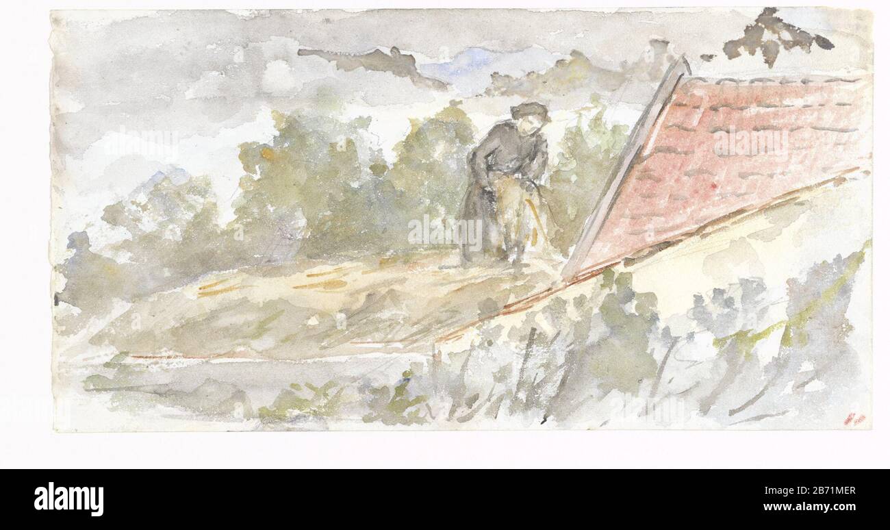 Landschap met vrouw en dak van een huis Landscape with Woman and roof a house Object type: Drawing watercolor numero articolo: RP-T 1979-319 Produttore : artista Joseph Israel Appuntamenti: 1834 - 1911 caratteristiche Fisiche: Matita, pennello in colori acquerello materiali: Carta matita acquerello tecnica : dimensioni pennello: H 120 mm × W 230 mm Foto Stock