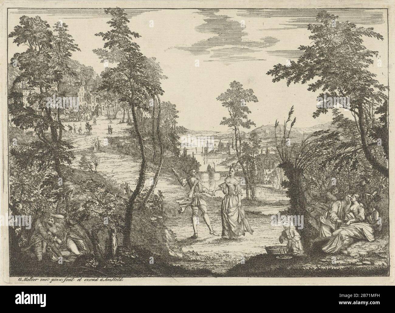 Landschap ha incontrato vrijende paartjes un paesaggio nei cespugli diverse coppie di corteggiamento. Sullo sfondo un rivier. Produttore : stampatore Gerard Detector (Proprietà elencata) a dipingere da Gerard Detector (edificio elencato) Editore: Gerard Detector (Proprietà elencata) Luogo di produzione: Amsterdam Data: 1703 - 1754 caratteristiche Fisiche: Materiale di attacco: Tecnica della carta: Dimensioni di attacco: Bordo della piastra: H 146 mm × W 203 mm Oggetto: Fiume coppia o amante Foto Stock