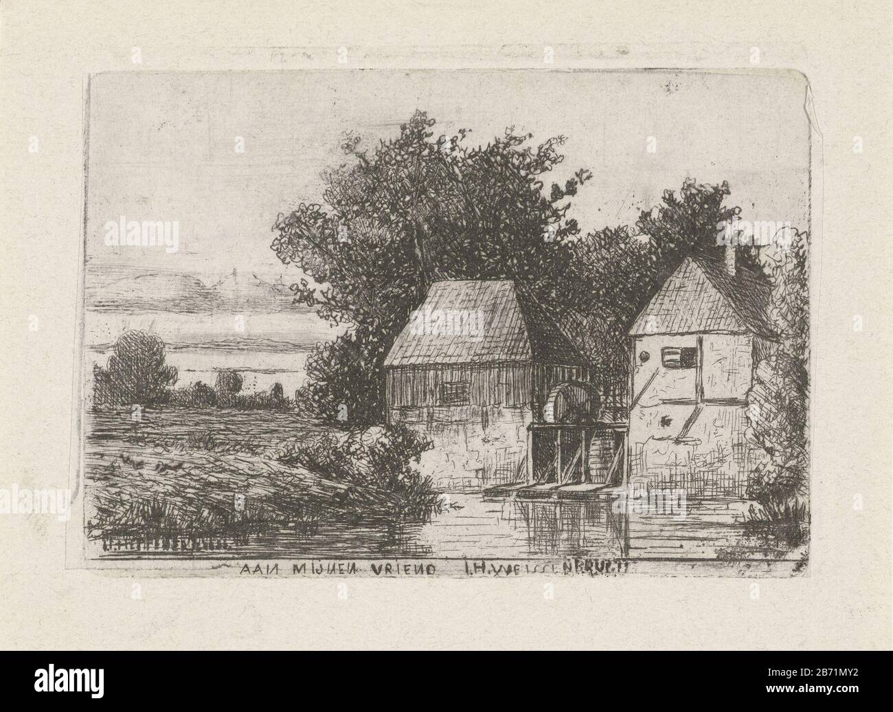 Landschap met watermolen Paesaggio con mulino ad acqua tipo di proprietà: Immagine numero articolo: RP-P-OB-55.348Catalogusreferentie: Collezione Rijksmuseum 3 (4) Nota: 4 stati nella collezione del Rijksmuseum etichettatura / marchio: Collector's mark, vero center, timbrato: Lugt 2228 Produttore : Incisore Jan Heppener (edificio storico) dedicato a Johan Hendrik Weissenbruchstraat (edificio storico) commissionato da Jan Hepener (proprietà quotata) Luogo di produzione: Den Haag Data: CA. 1841 - 1898 caratteristiche Fisiche: Incisione su collé di chine , dry point materiale: Chine collé di carta Tecnica: Incisione / poi secco Foto Stock