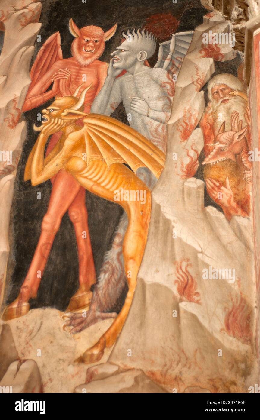 Affresco raffigurante l'anguilla e i demoni su un muro di una chiesa a Firenze (Italia) Foto Stock