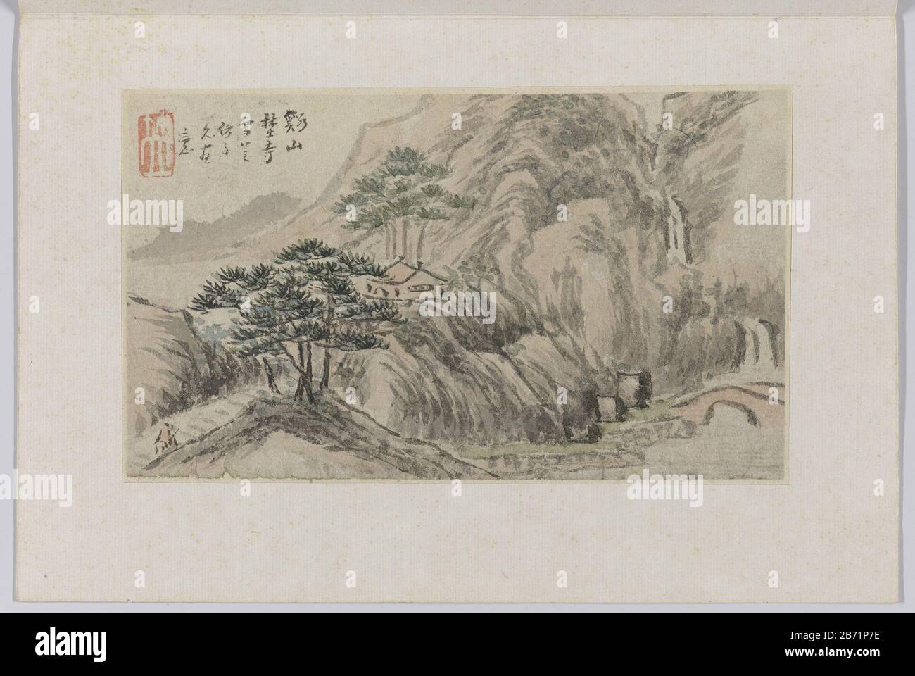 Landschap Album Leaf con un paesaggio. Firmato da Cheng One, noto come pittore di porcellana a Jingdezhen. Produttore : pittore: Cheng MenPlats prodotto: Shexian dating: 1850 - 1900 Materiale: Inchiostro carta dimensioni: 24 cm h. B × 20 cm. Foto Stock