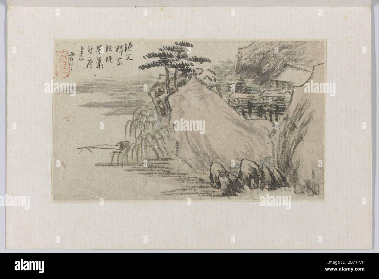 Landschap Album Leaf con un paesaggio. Firmato da Cheng One, noto come pittore di porcellana a Jingdezhen. Produttore : pittore: Cheng MenPlats prodotto: Shexian dating: 1850 - 1900 Materiale: Inchiostro carta dimensioni: 24 cm h. B × 20 cm. Foto Stock