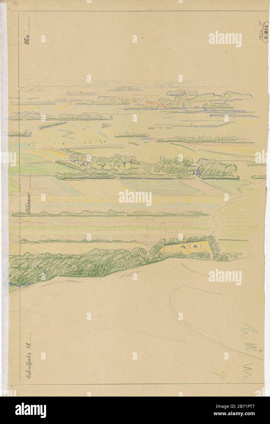 Landschap Landscape Object Type: Drawing Object number: RP-T-1970-15 (V) Manufacture Vervaardiger: Disegnatore: Ferdinand Hart Nibbrig dating: 1876 - 1915 caratteristiche Fisiche: Matita colorata materiale: Matita carta dimensioni: H 230 mm × W 343 mm Foto Stock