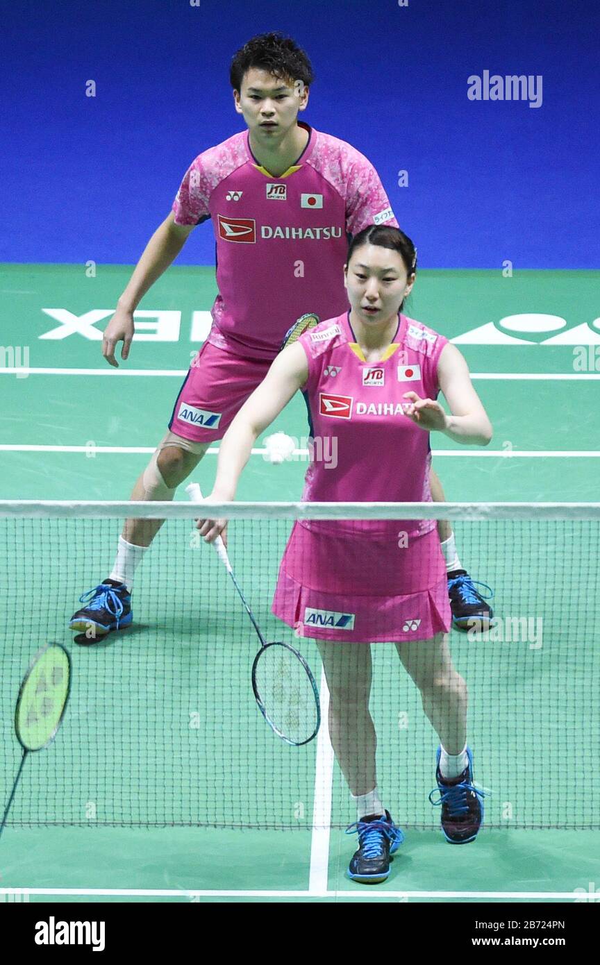 Birmingham, Regno Unito. 12th Mar, 2020. Yuta Watanabe (JPN), Arisa Higashino (JPN) Badminton : Yonex All England Open 2020 Mixed Doubles Round of 16 match at Arena Birmingham in Inghilterra. Credit: Itaru Chiba/Aflo/Alamy Live News Foto Stock