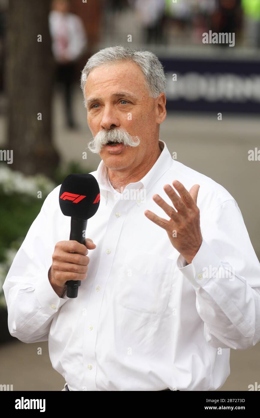 13 marzo 2020: Melbourne, Australia - 13 2020 marzo: Chase Carey parla a una conferenza stampa di hastily setup all'Albert Park dopo la cancellazione del Gran Premio d'Australia di Formula 1 2020 Credit: Chris Putnam/ZUMA Wire/Alamy Live News Foto Stock