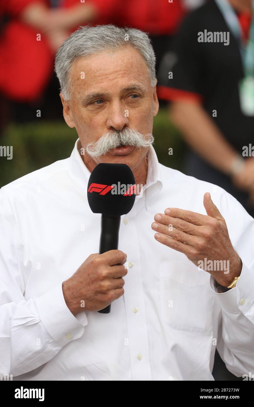 13 marzo 2020: Melbourne, Australia - 13 2020 marzo: Chase Carey parla a una conferenza stampa di hastily setup all'Albert Park dopo la cancellazione del Gran Premio d'Australia di Formula 1 2020 Credit: Chris Putnam/ZUMA Wire/Alamy Live News Foto Stock