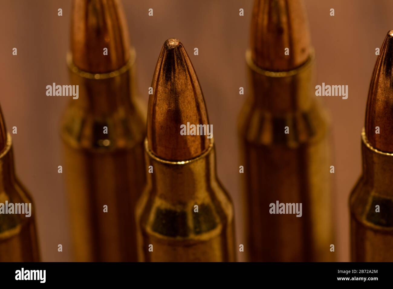 foto macro di munizioni a fucile calibro .223 Foto Stock