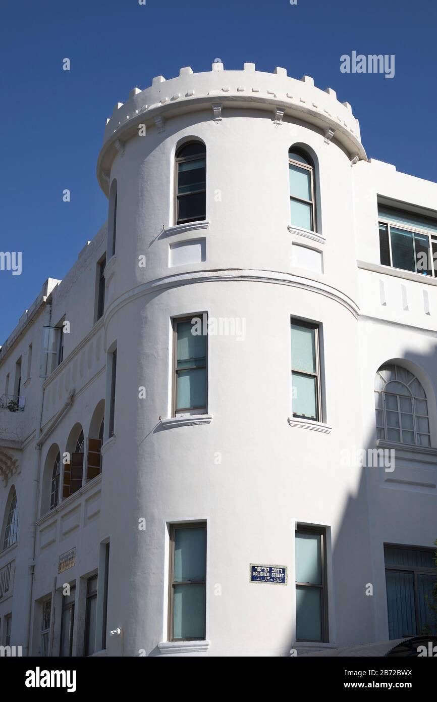 Edificio Bauhaus in Kalisher Street nel centro di Tel Aviv, Israele Foto Stock