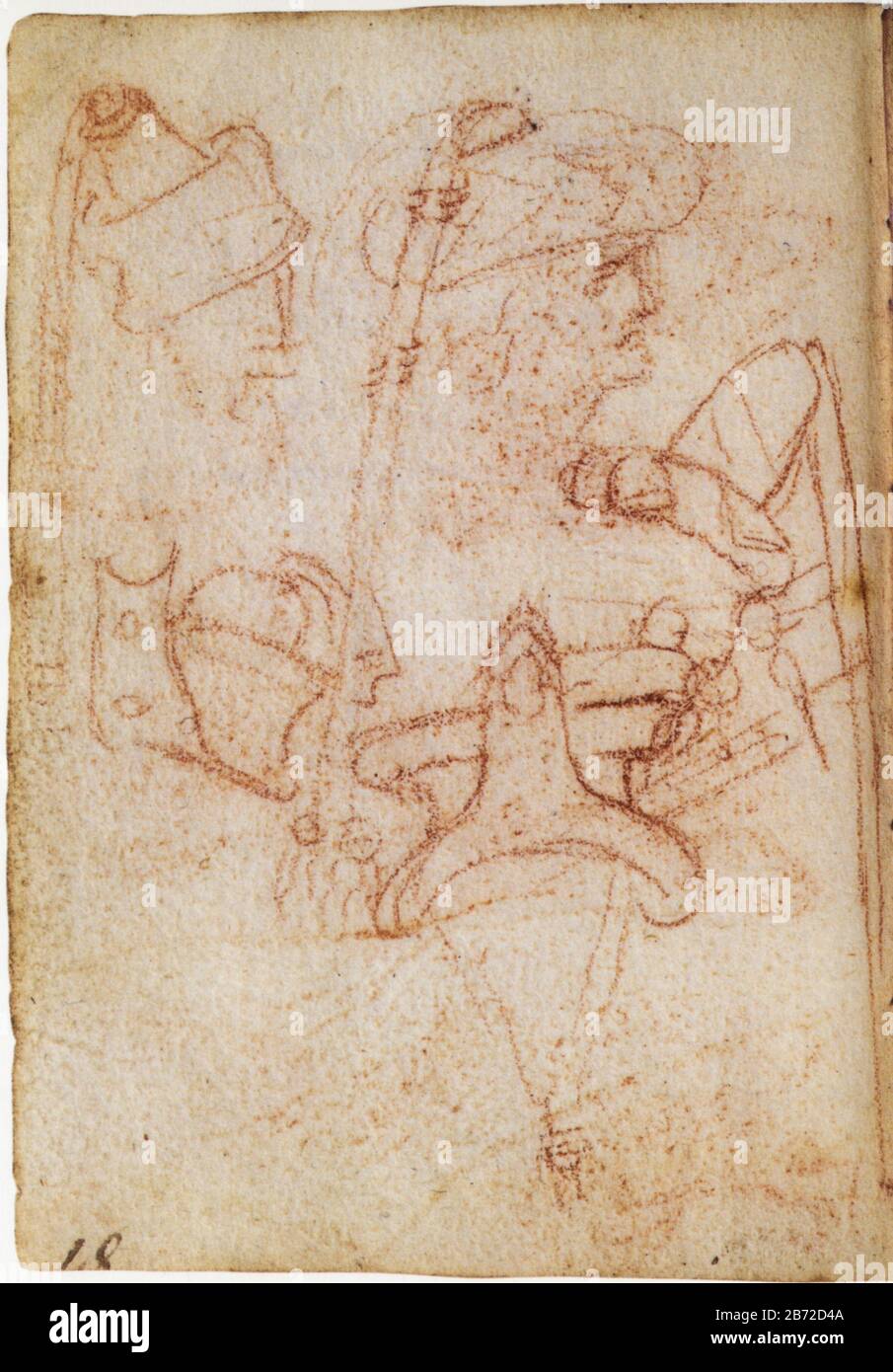 Leonardo da Vinci. Disegni di cappelli, nastri e altri oggetti per costumi in maschera. Dettagli. 1493-1496 Foto Stock