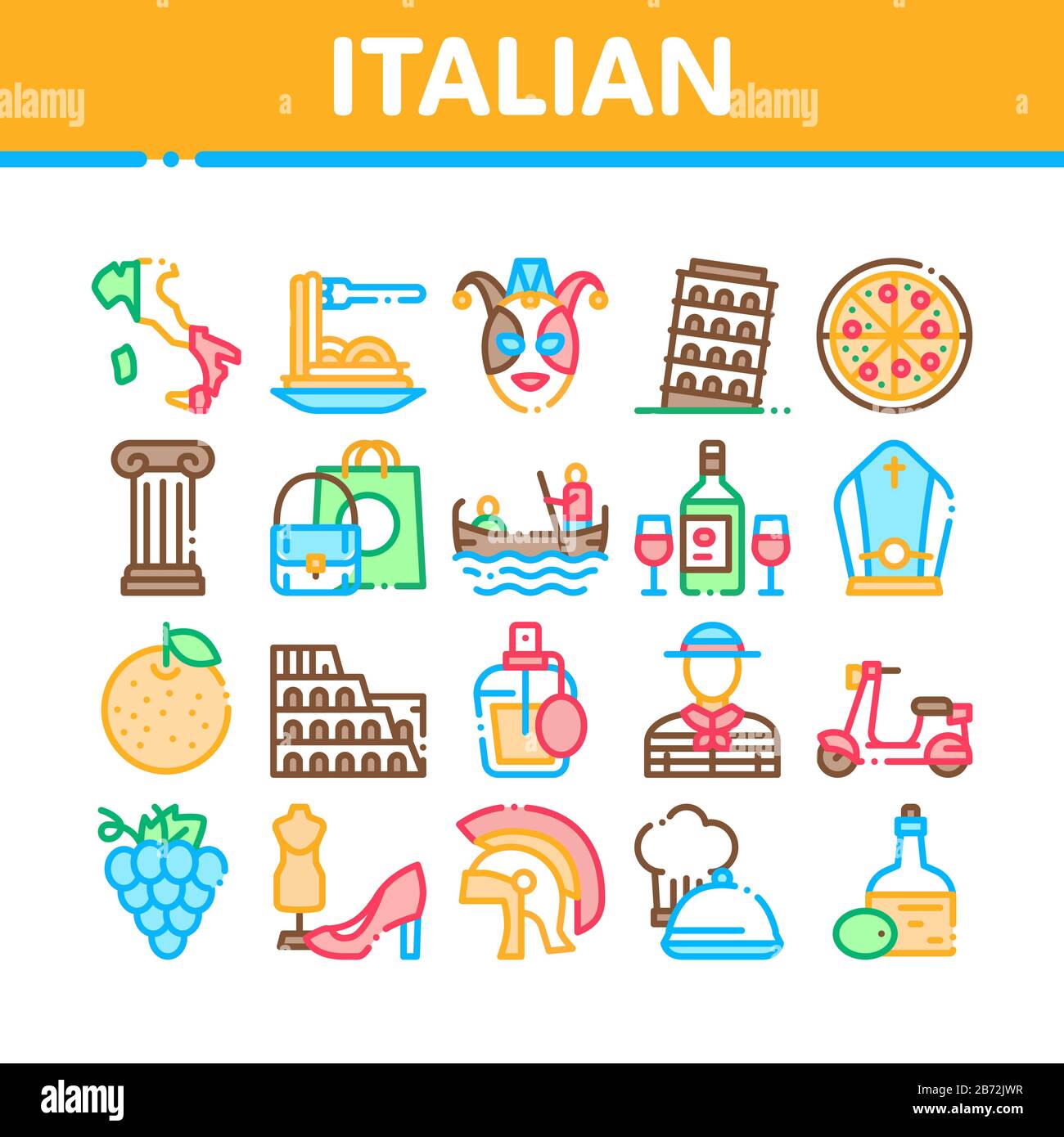 Italian Traditional Collection Icons Set Vector Illustrazione Vettoriale