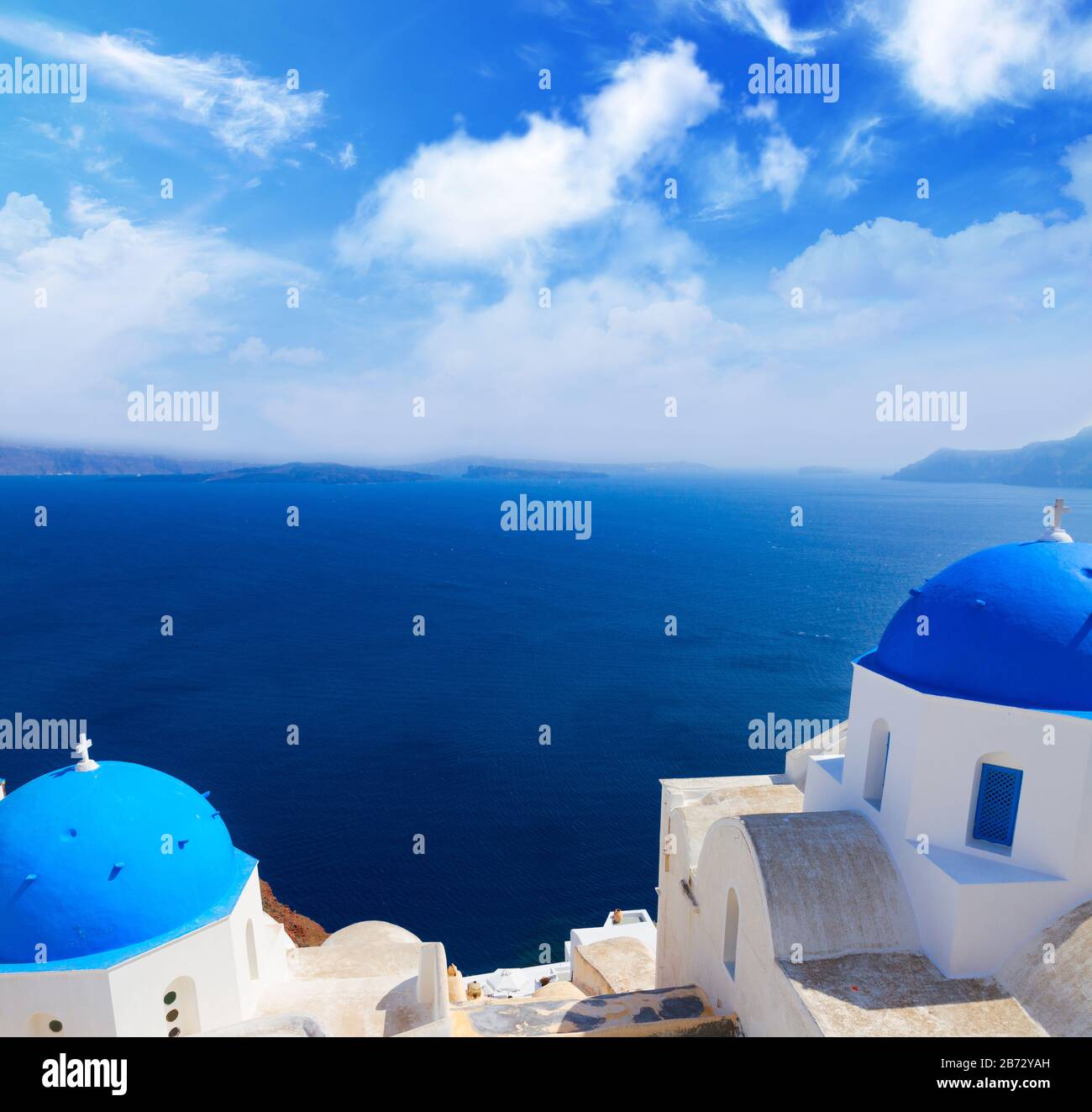 Egan mare blu e cielo, Oia, Santorini Foto Stock