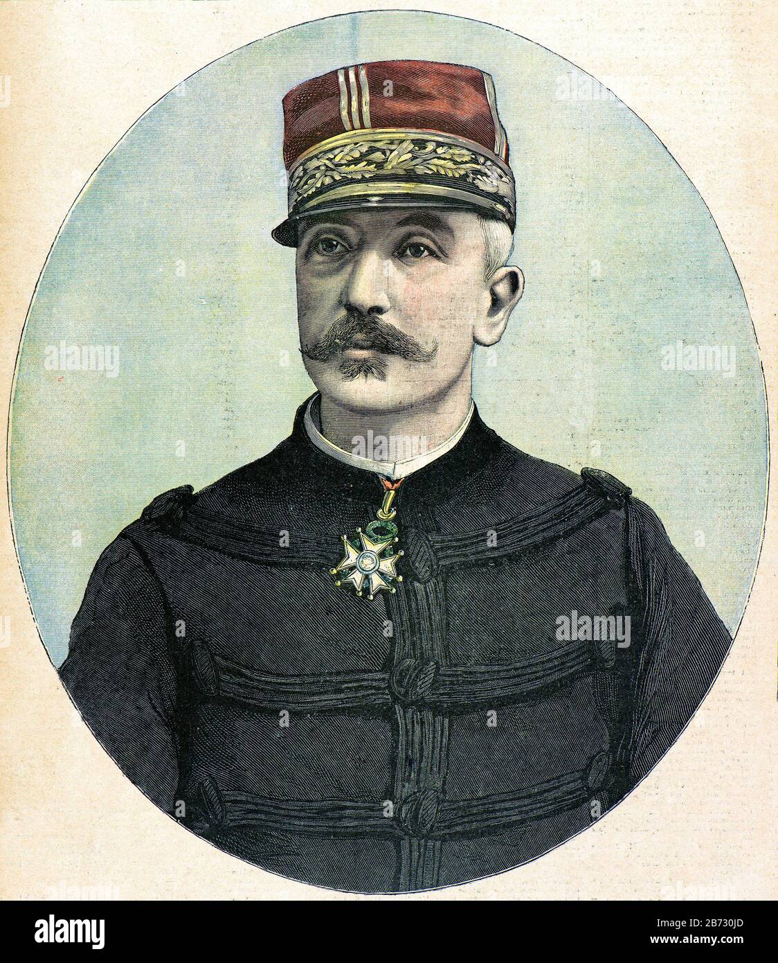Incisione - Ritratto del Capo Di Stato Maggiore dell'esercito francese nel 1893, Generale Raoul le Mouton de Boisdeffre (1839 - 1919) - Collezione privata Foto Stock