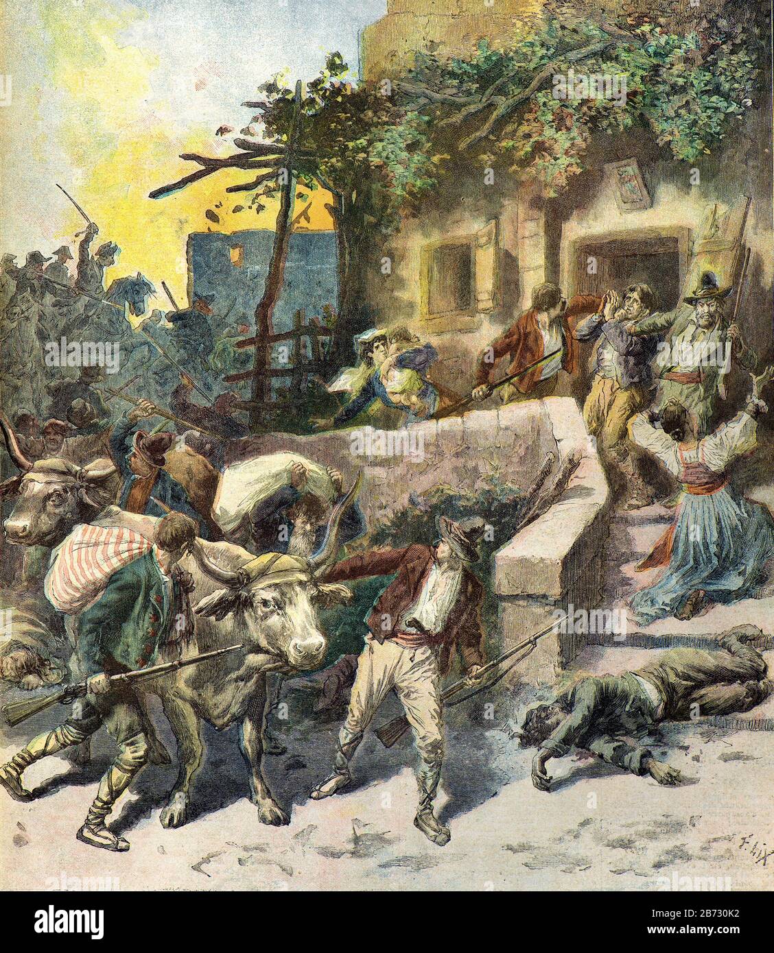 LIX Frederic ( 1830 - 1897 ) - Saccheggio di una casa in Sicilia da parte di ladri nel 1893 - Collezione privata Foto Stock