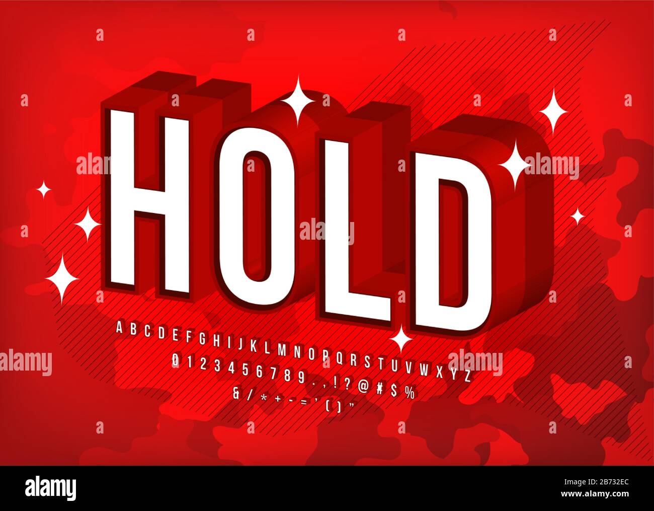 Carattere Forte Moderno, Effetto Typeface Alphabet Rosso 3d, Titolo Poster Semplice E Divertente Illustrazione Vettoriale