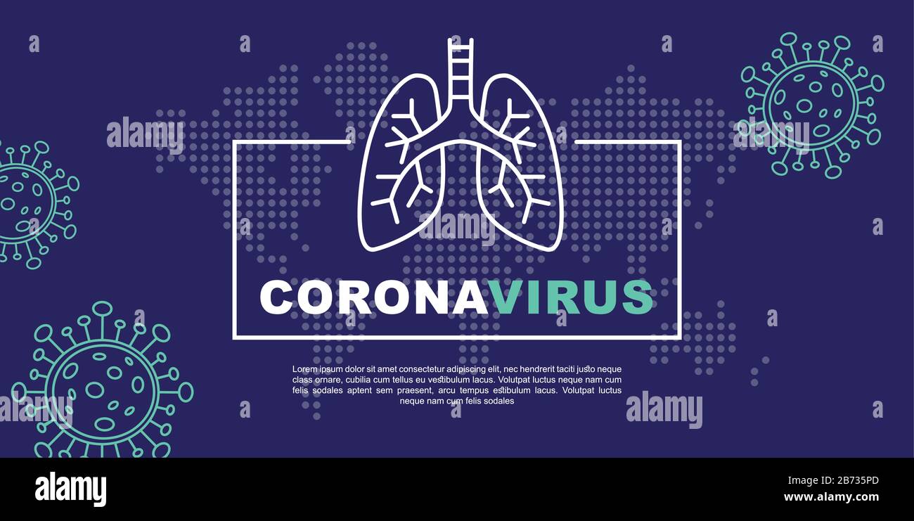 informazioni banner corona virus 2019-nCoV. Coronavirus respiratorio patogeno cinese. Influenza e malattie polmonari che si diffondono nel mondo. Pericoloso ncov Illustrazione Vettoriale