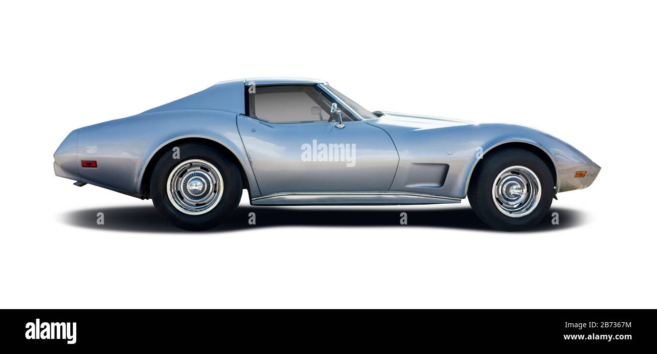 American Classic Muscle car vista laterale isolato su bianco Foto Stock