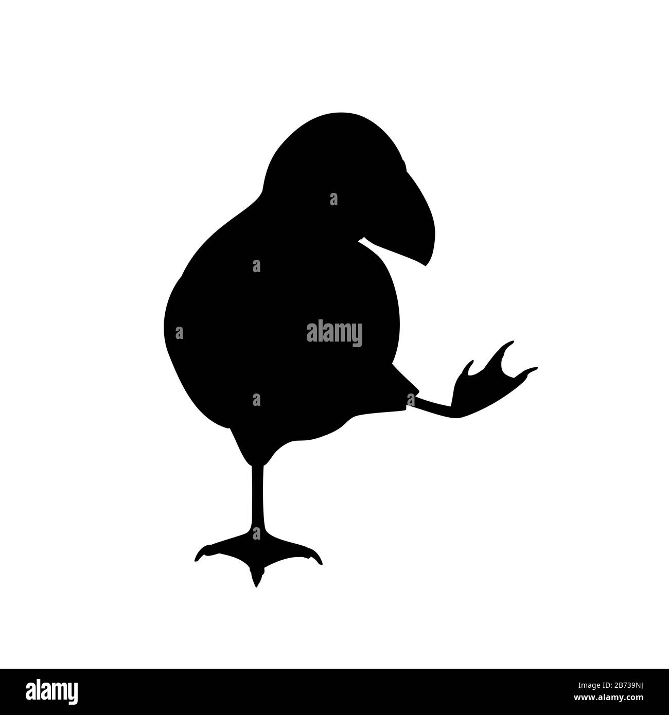 Silhouette nera atlantico puffin uccello cartone animato animale disegno piatto vettore illustrazione isolato su sfondo bianco. Illustrazione Vettoriale