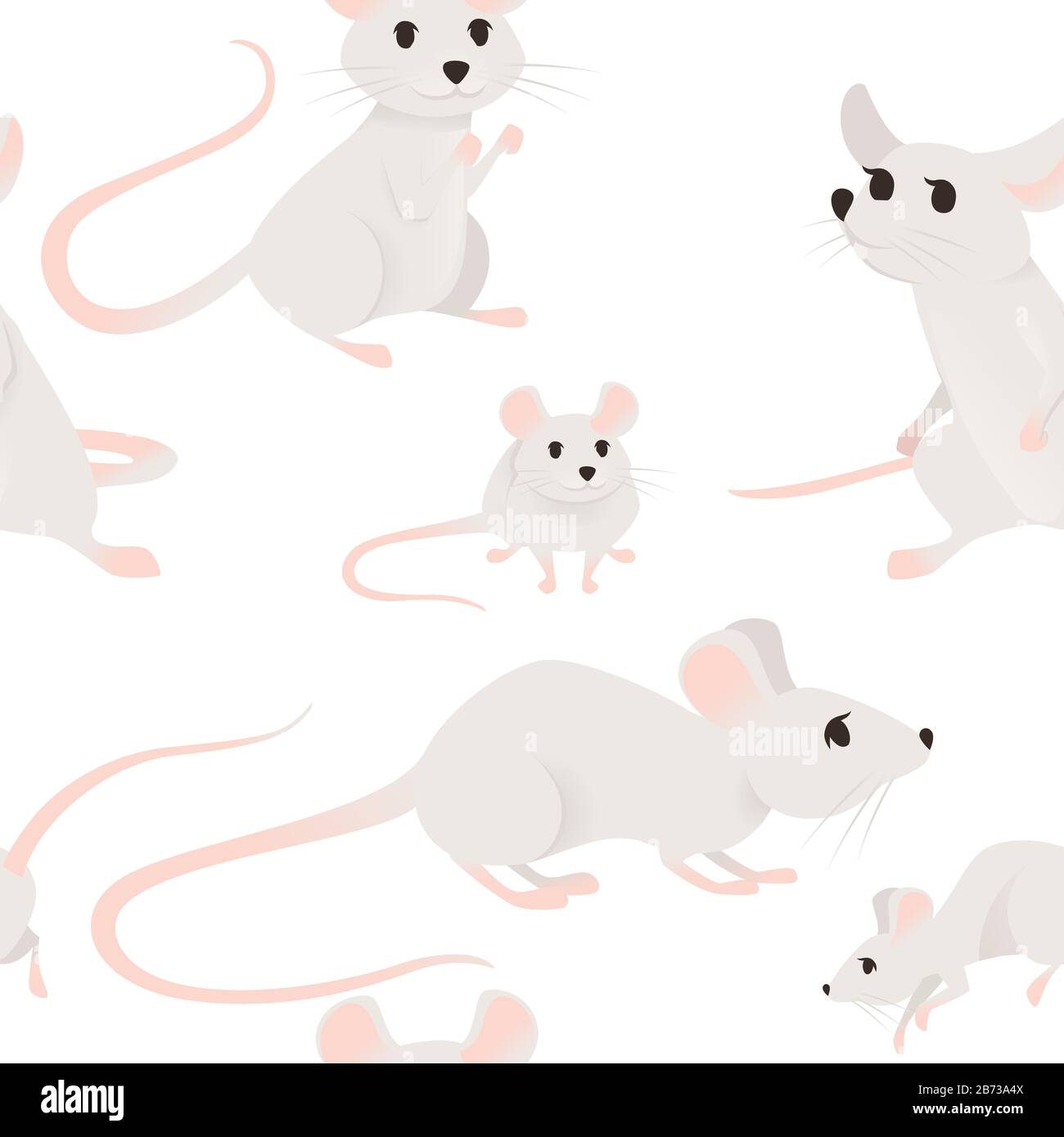 Disegno senza cuciture di carino mouse cartone animato piccolo bianco mouse immagine vettoriale piatto su sfondo bianco. Illustrazione Vettoriale