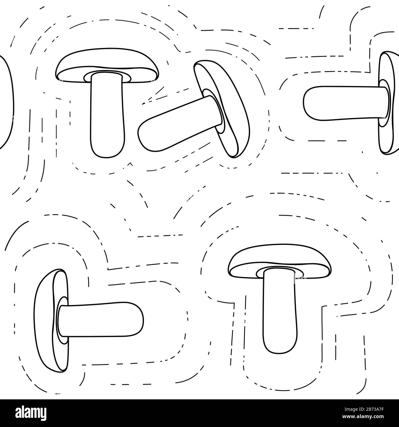 Disegno senza cuciture di funghi porcini bianchi contorno piatto illustrazione vettoriale su sfondo bianco. Illustrazione Vettoriale