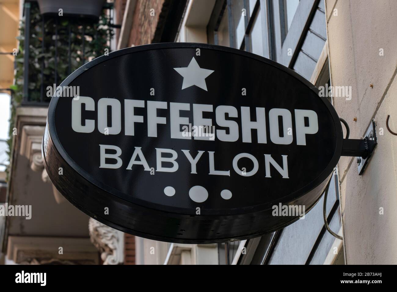 Billboard Coffeeshop Babylon ad Amsterdam Paesi Bassi 2020 Foto Stock