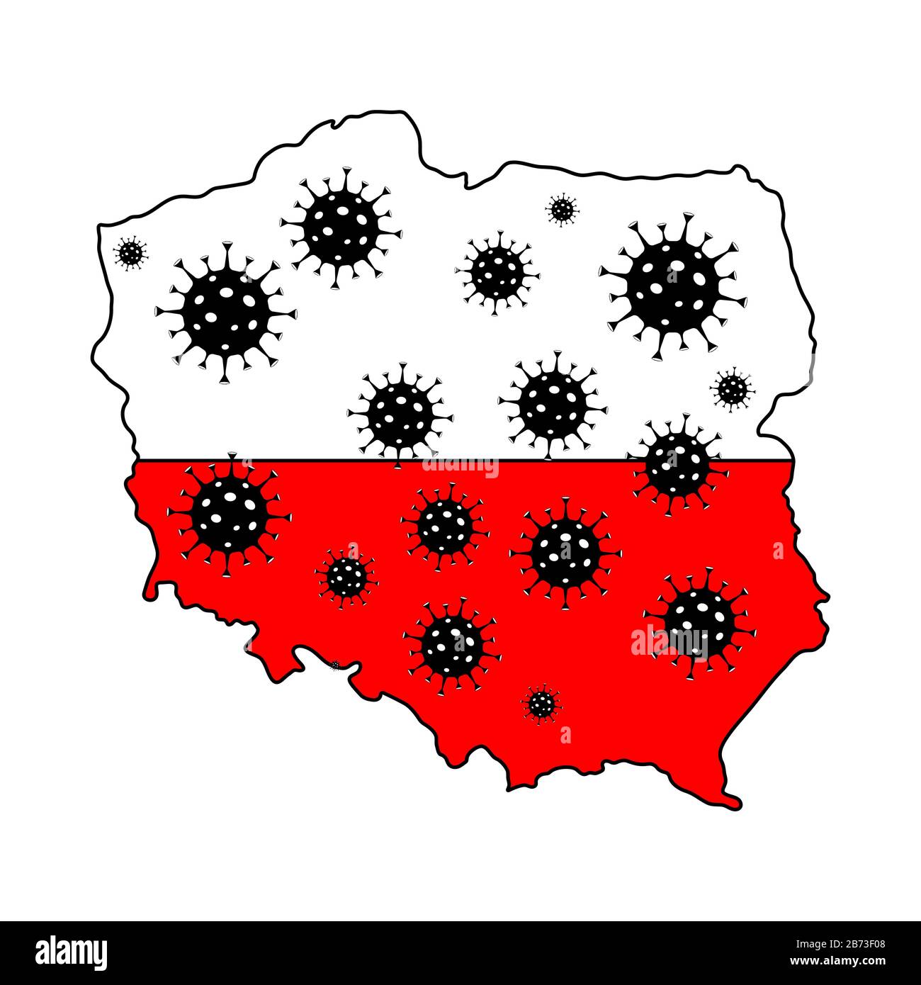 Fermare il coronavirus in Polonia. Bandiera della Polonia con simboli del virus corona.quarantena in Polonia. Influenza diffusione del mondo, Pericoloso cinese ncov corona vir Illustrazione Vettoriale
