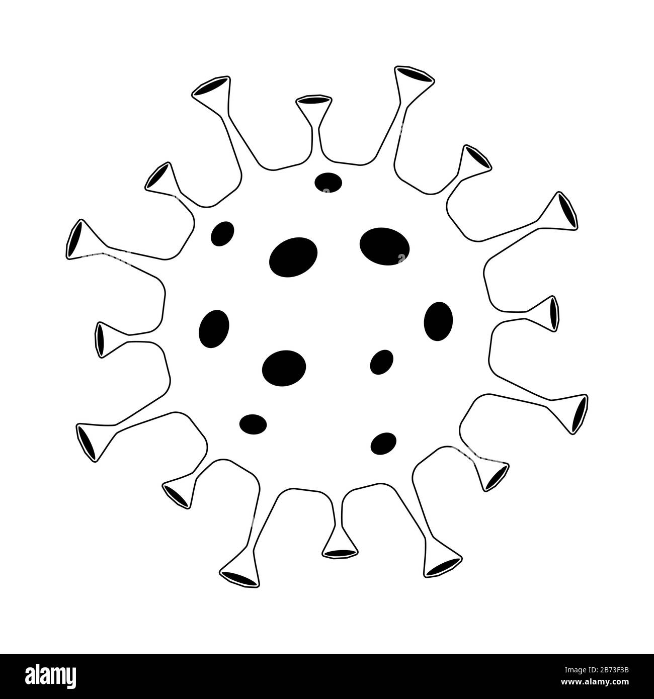 Profilo del virus Corona su sfondo bianco. Coronavirus in Wuhan icona simbolo isolato. Infezione respiratoria patogena cinese (epidemia di influenza asiatica). Illustrazione Vettoriale