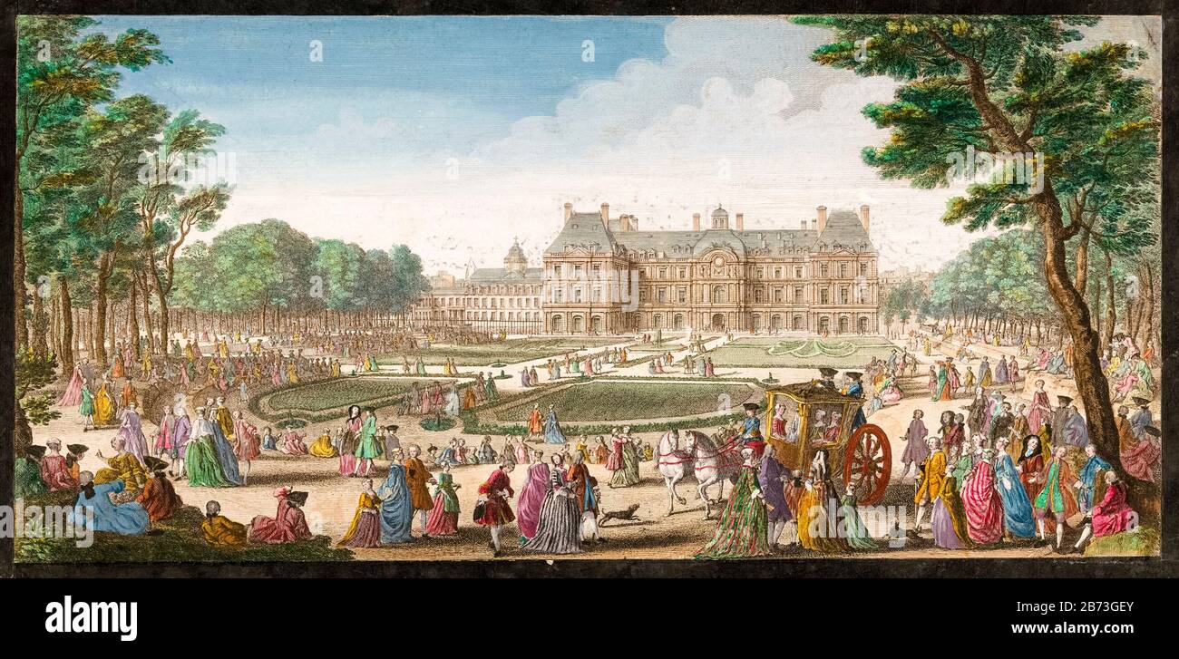Il Palais du Luxembourg, Parigi, visto dal Giardino, 18 ° Secolo illustrazione di Jacques Rigaud, 1729 Foto Stock