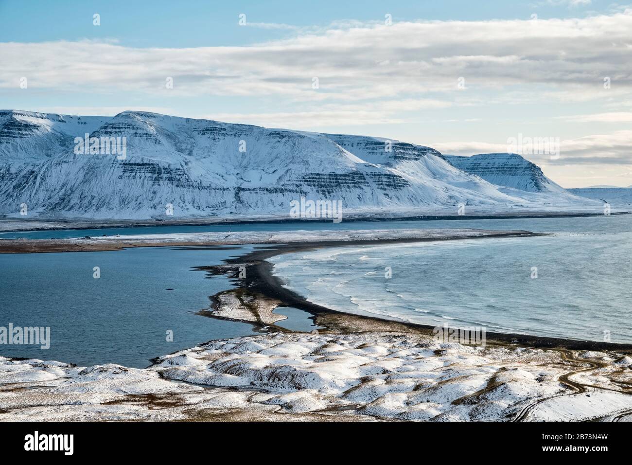 Il suggestivo promontorio di Thordahofdi, a Skagafjörður, nell'Islanda settentrionale Foto Stock