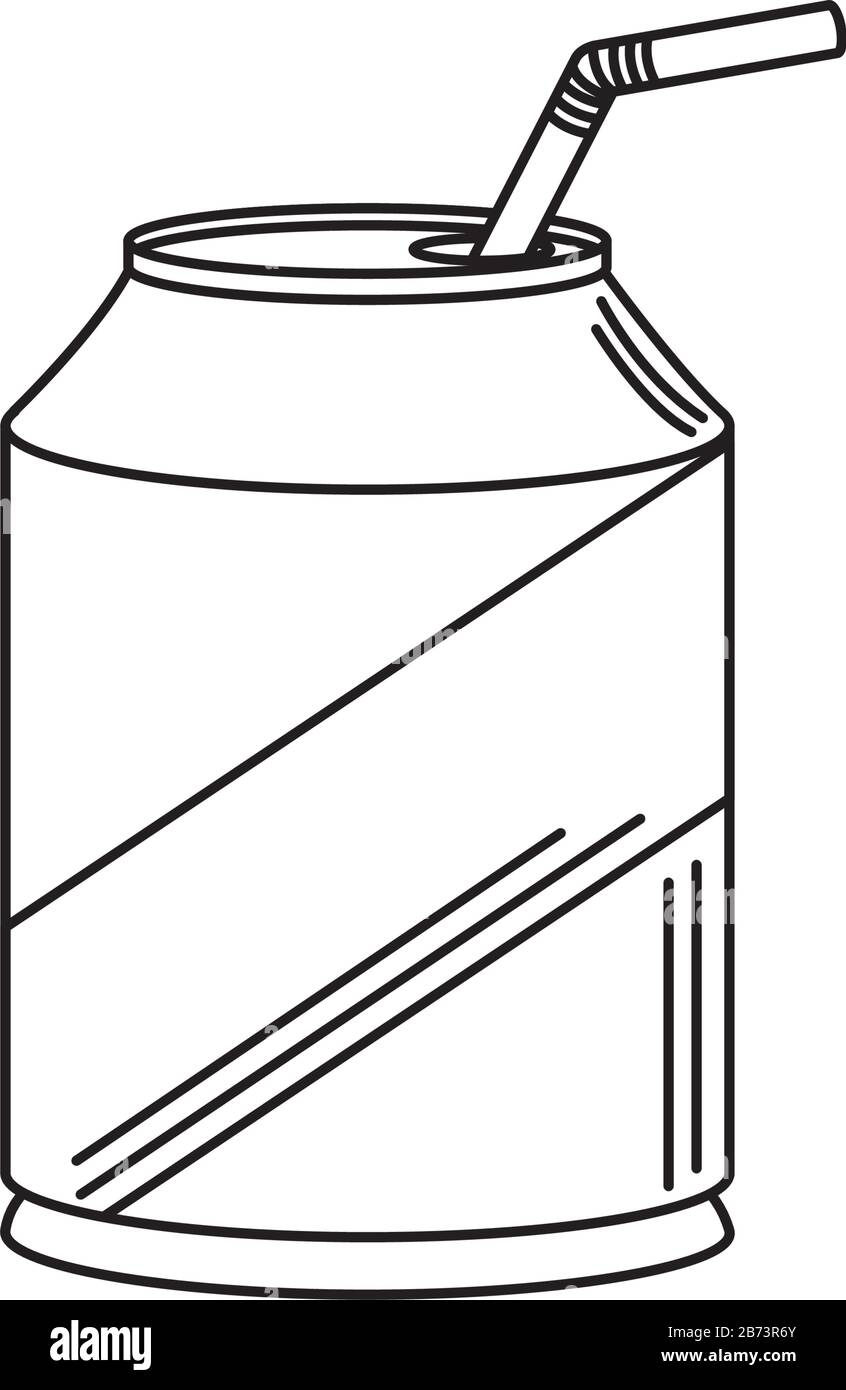 lattina per bevande con icona a forma di linea con illustrazione vettoriale di paglia Illustrazione Vettoriale