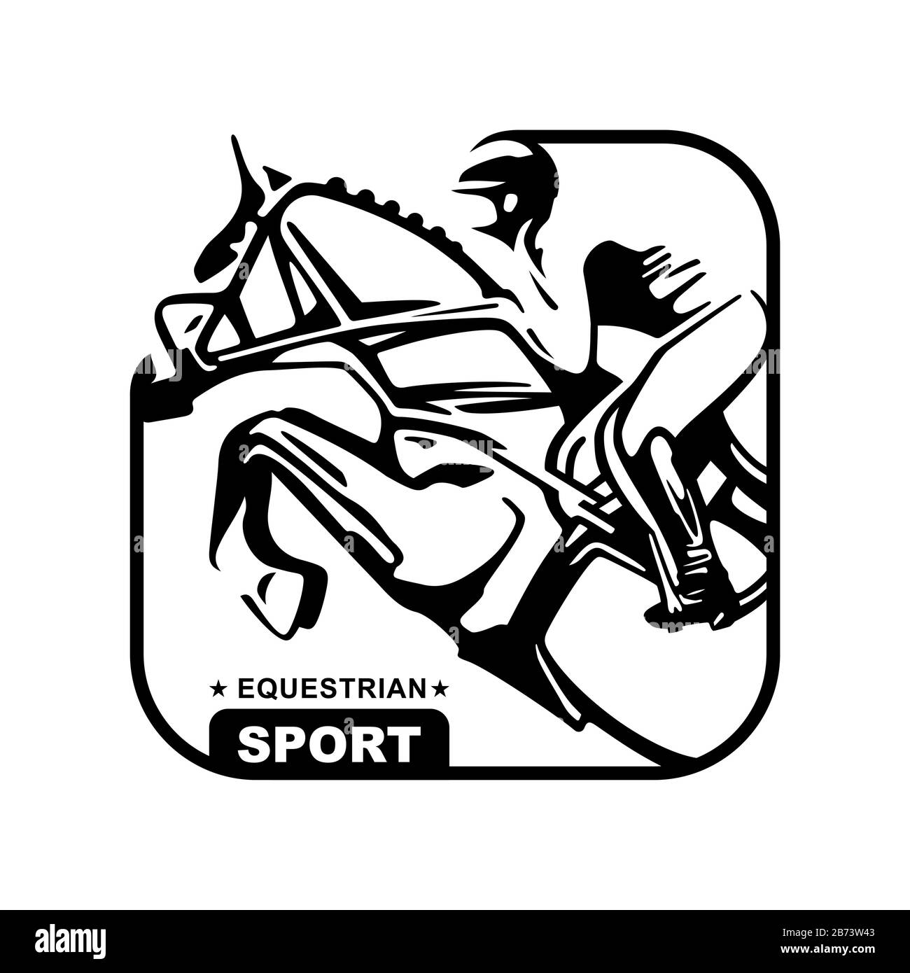 Logo. Icone di progettazione. Silhouette di cavallo da corsa con jockey. Sport equestre. Poster. Sport. Jockey equitazione jumping cavallo. Illustrazione Vettoriale. Illustrazione Vettoriale