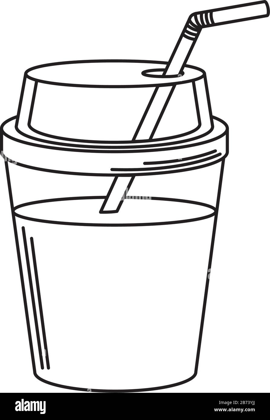 tazza in plastica per rinfrescare a freddo con icona a forma di linea con illustrazione vettoriale di paglia Illustrazione Vettoriale