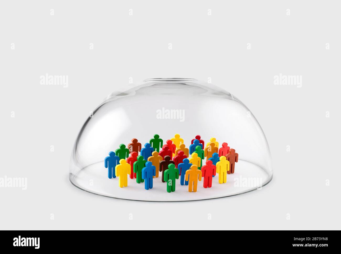 Colorato gruppo di personaggi protetti sotto una cupola di vetro Foto Stock