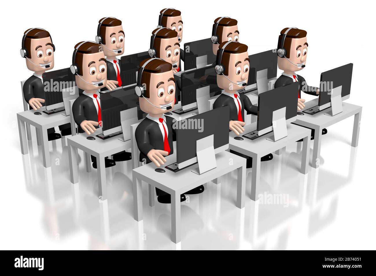 Uomini d'affari 3D che lavorano sui computer Foto Stock