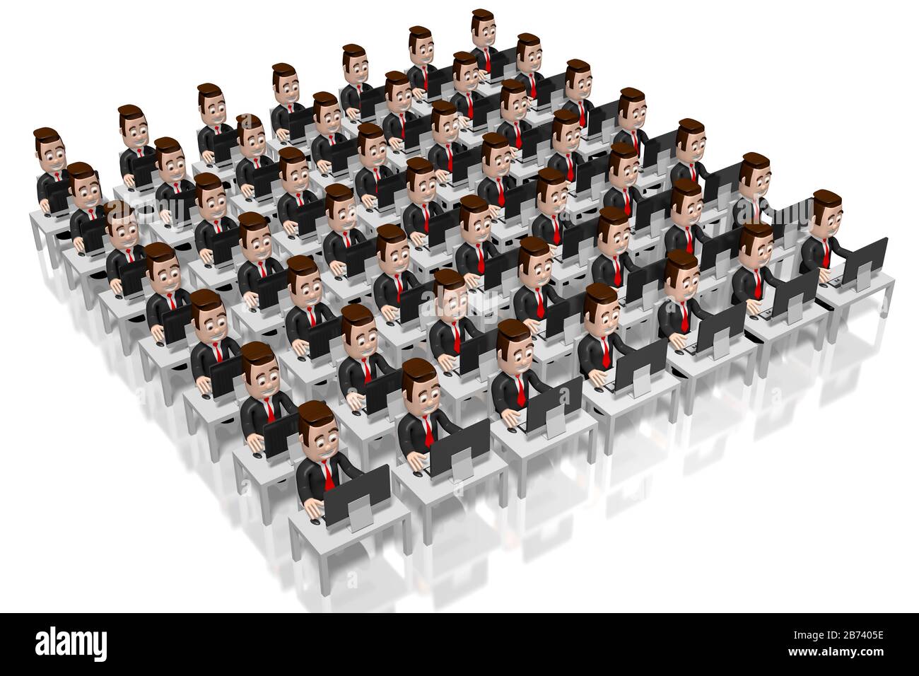 Uomini d'affari 3D che lavorano sui computer Foto Stock