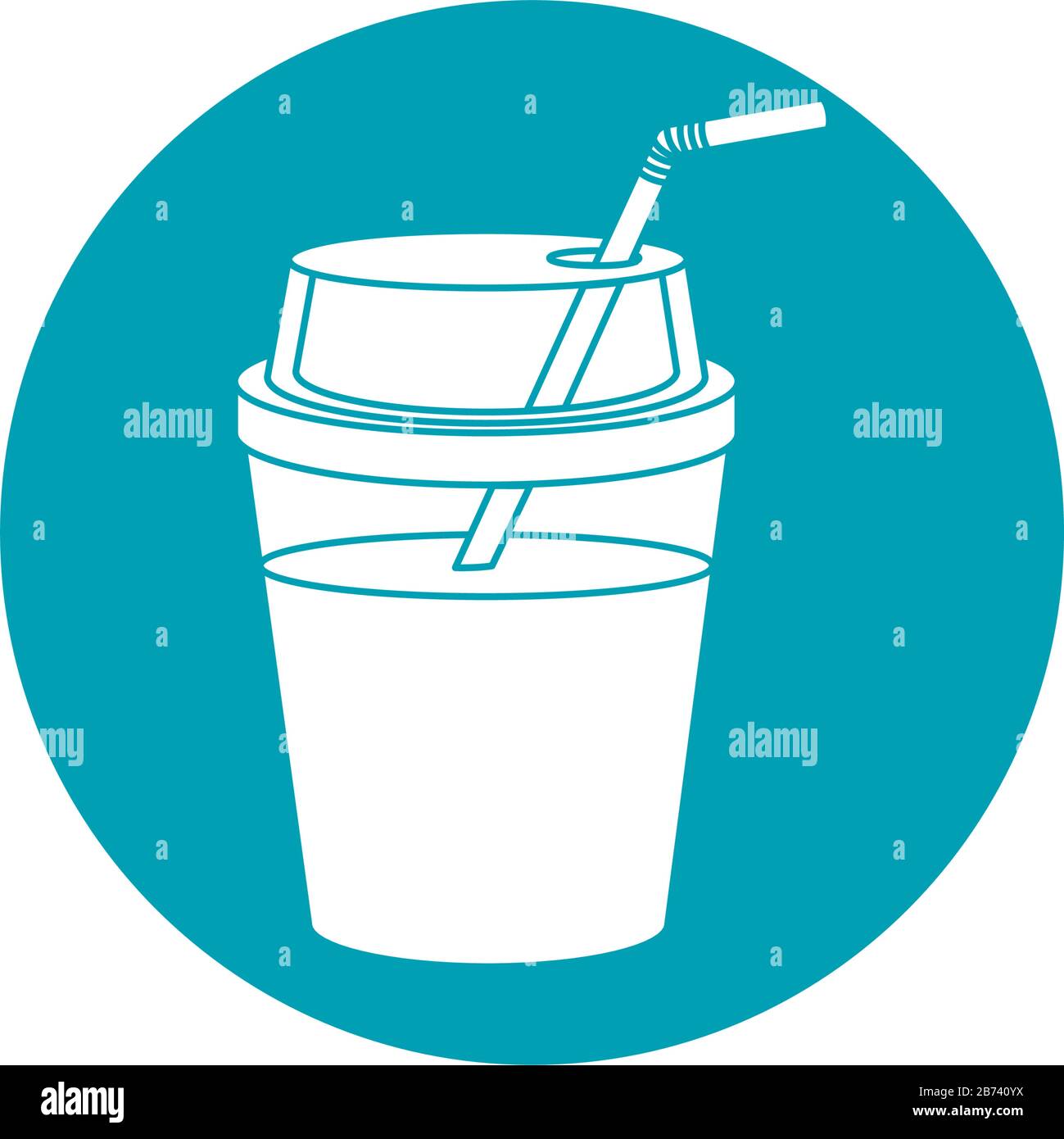 bevande fresco freddo tazza di plastica con vettore di paglia illustrazione icona blu stile blocco Illustrazione Vettoriale