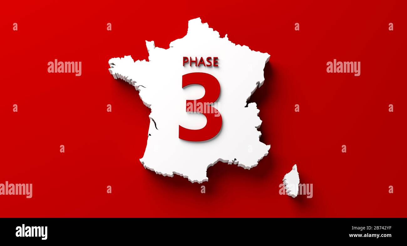 La Francia inizia la fase 3 contro il rendering 3D del coronavirus Foto Stock